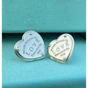 Tiffany Co Return Love Sterling Silver Heart Stud Earrings 12mm Butterfly Backs